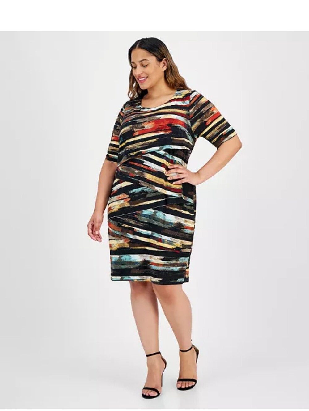 NWT Connected Apparel Plus Size 18W Abstract Sheath Dress Overlay 3/4 Sleeve - Picture 1 of 9